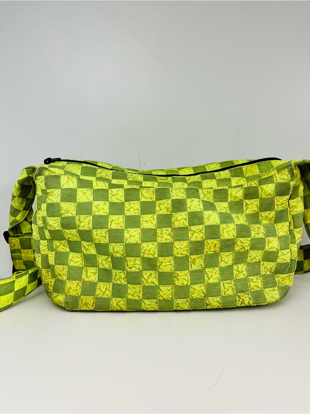 Neon Lime Green Checkered Crossbody Bag